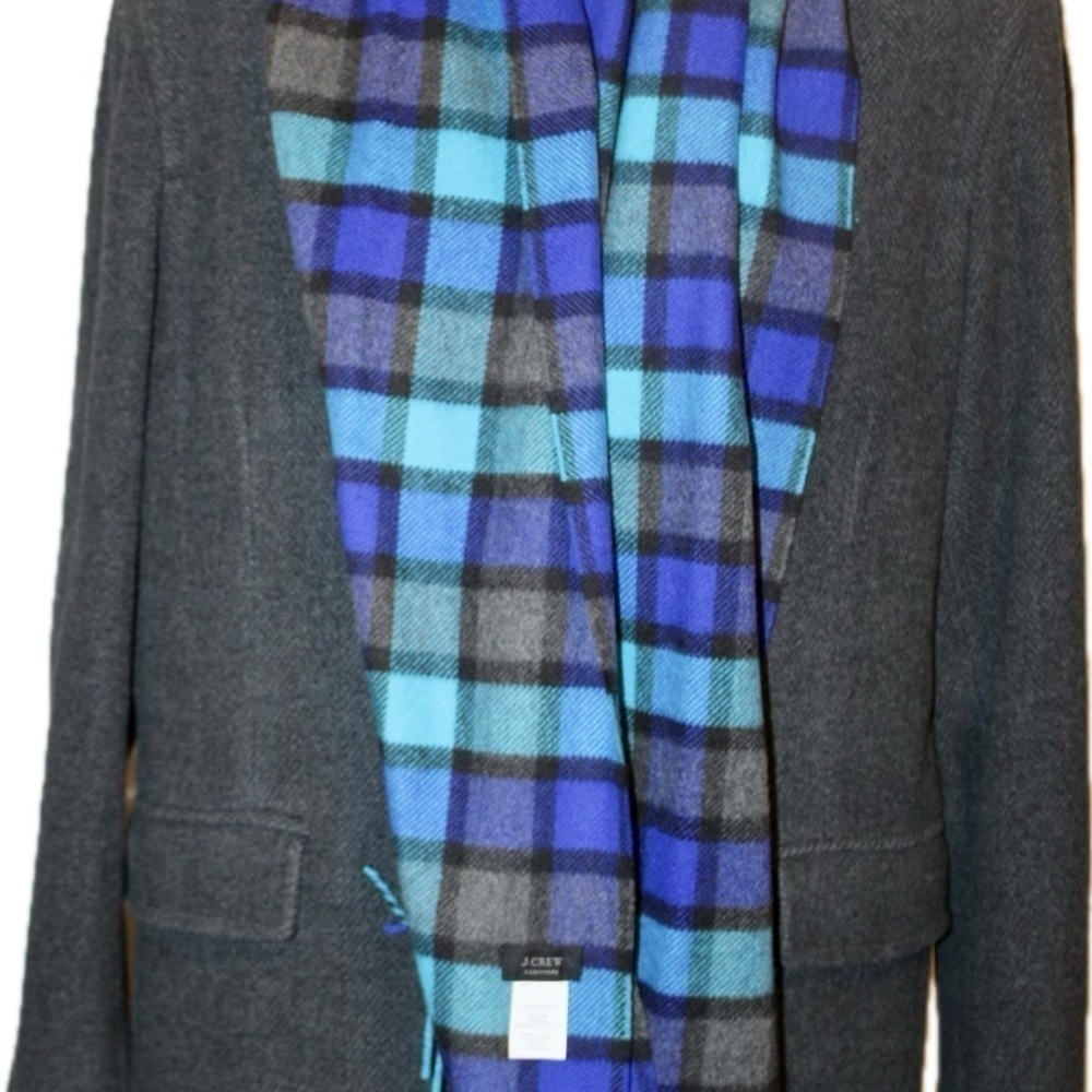 💯% Cashmere J.Crew Blue Plaid Scarf​​​​​​​​​​​​​